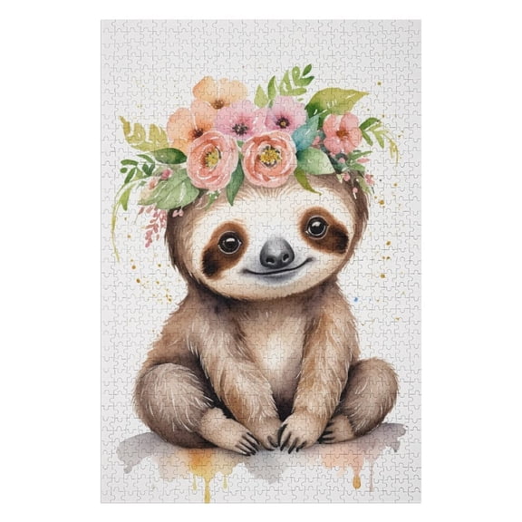 Sloth with Flower Wreath 500 Piece Jigsaw Puzzle for Adults, Nature Puzzle for Relaxing Home Activity, Stress Relief, and Cozy Family Game Night