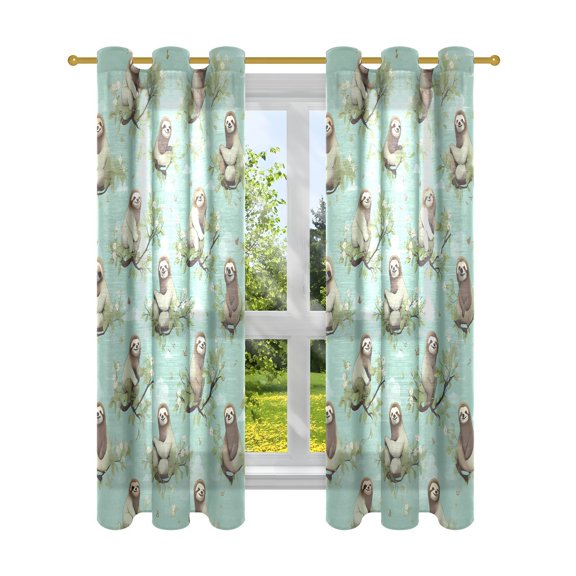 Slothes Branches Leaves Blackout Curtains Patio Door Curtains Window Decoration for Bedroom Living Room 2 Panels