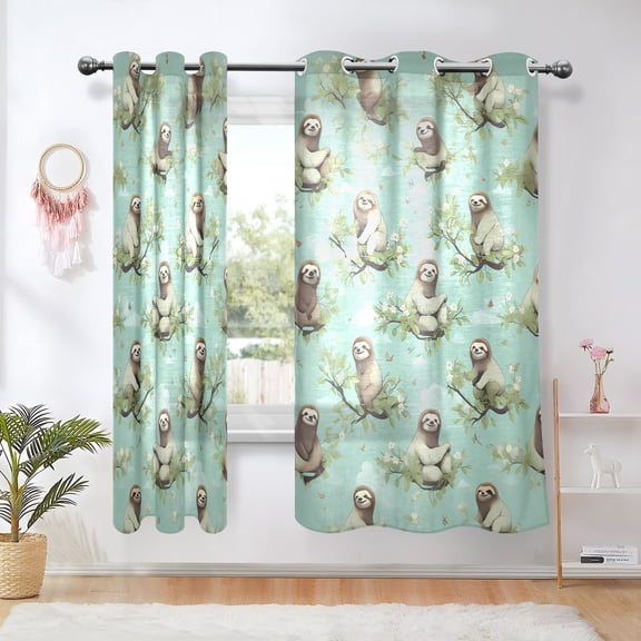 Slothes Branches Leaves Blackout Curtains Thermal Insulation 63 inch Grommet for Bedroom Living Room Bathroom Kitchen Windows 2 Pack