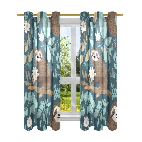 Slothes Leaves Flowers Blackout Curtains Patio Door Curtains Window Decoration for Bedroom Living Room 2 Panels