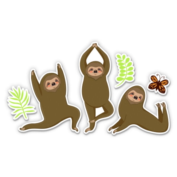 Sloths Doing Yoga Joke Cute Funny Set - 5" Total Area Vinyl Stickers - For Car Laptop Water Bottle Phone - Waterproof Decals