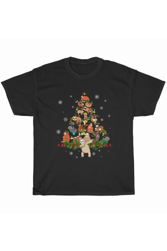 Sloths Festive Tree Lights Funny Dabbing Dab Dance Holiday Unique Unisex T-Shirt, up to Size 5XL