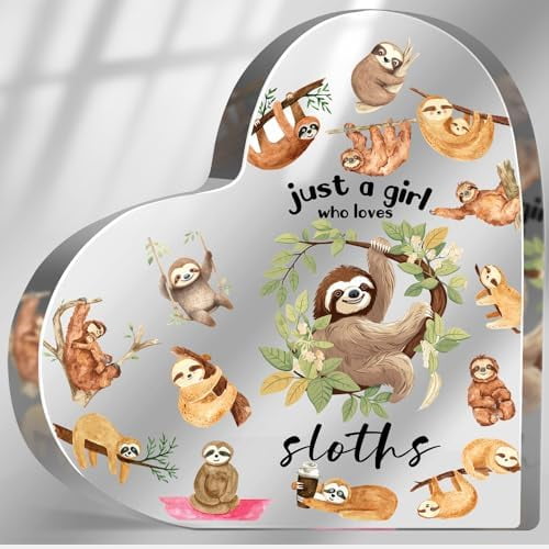 Sloths Gifts for Sloths Lovers, Sloths Lover Birthday Gifts for Women, Just a Girl Who Loves Acrylic Sign, Sloths Themed Paperweight Birthday Friendships Gifts, Desk Table Decor for Girls