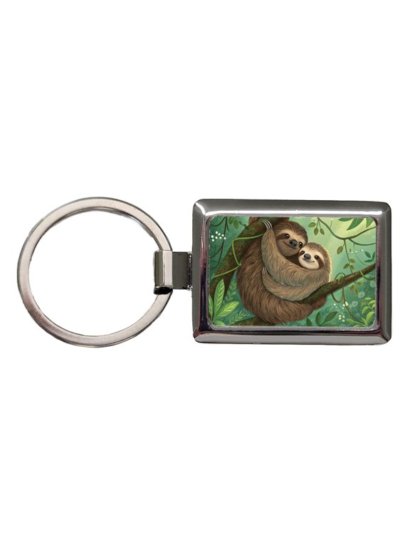 Sloths Hugging Love Metal Rectangle Keychain