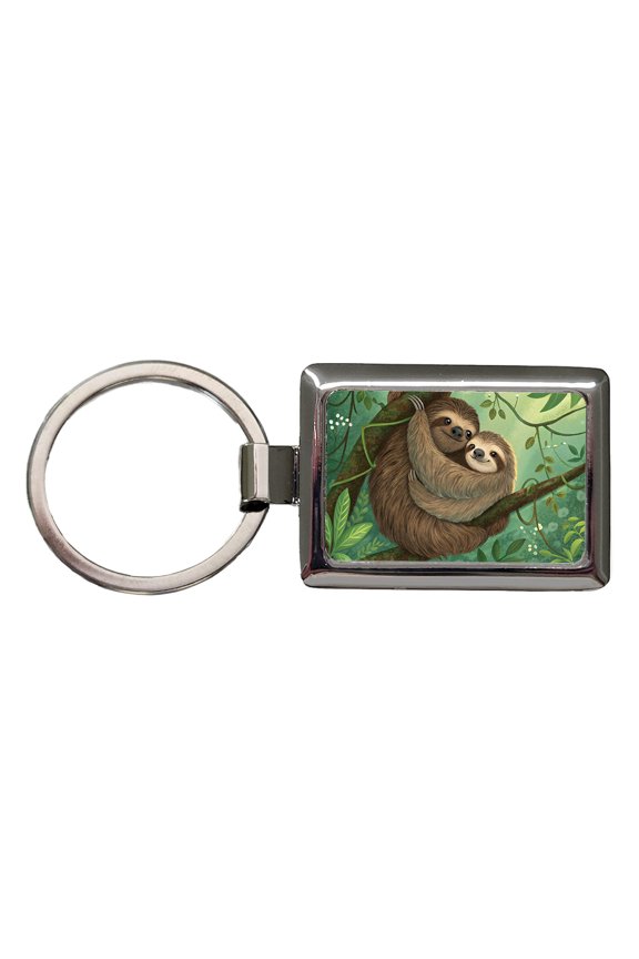 Sloths Hugging Love Metal Rectangle Keychain