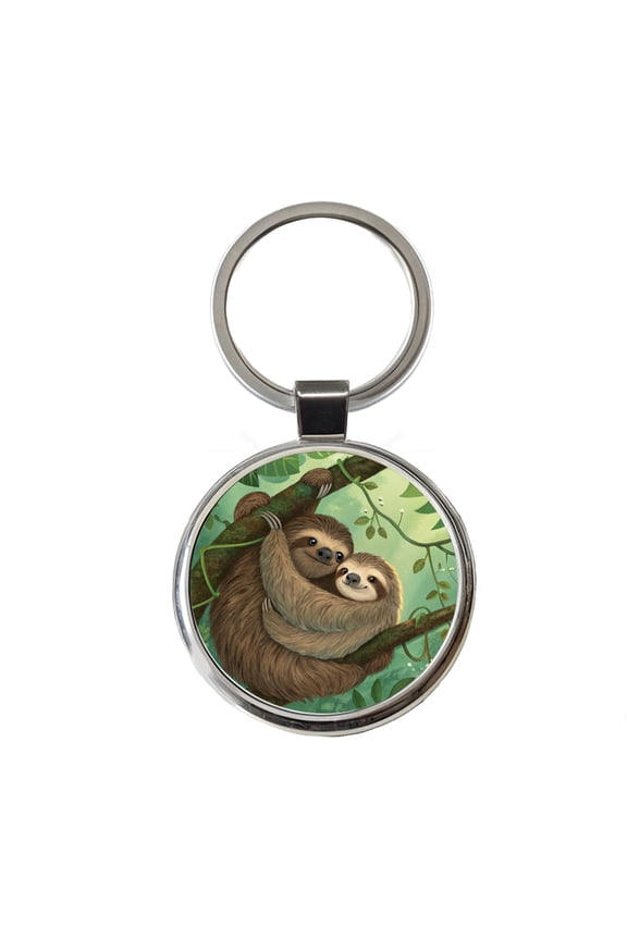 Sloths Hugging Love Metal Round Keychain