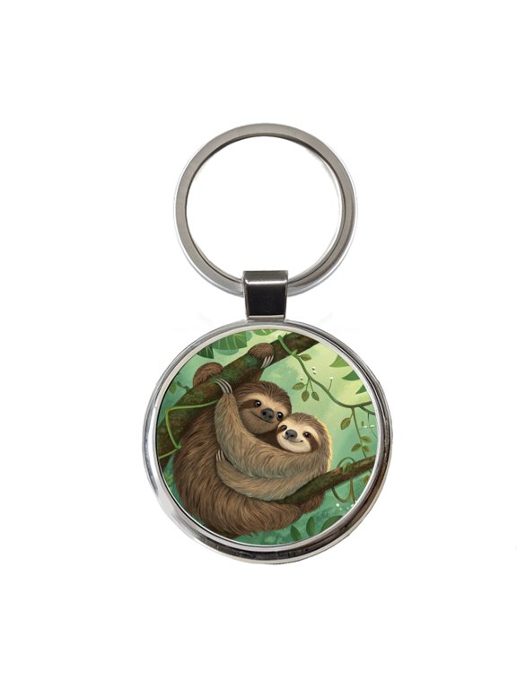 Sloths Hugging Love Metal Round Keychain