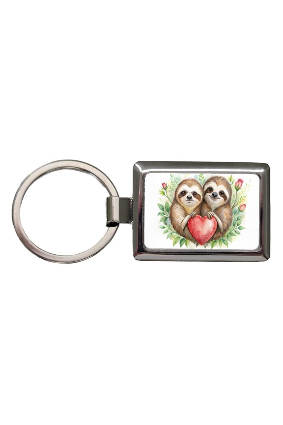 Sloths In Love Hearts Valentine's Day Metal Rectangle Keychain