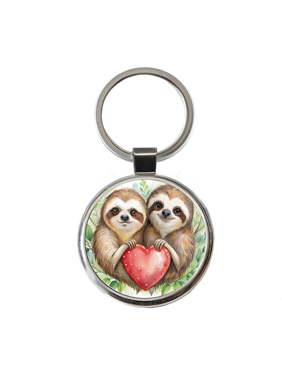 Sloths In Love Hearts Valentine's Day Metal Round Keychain