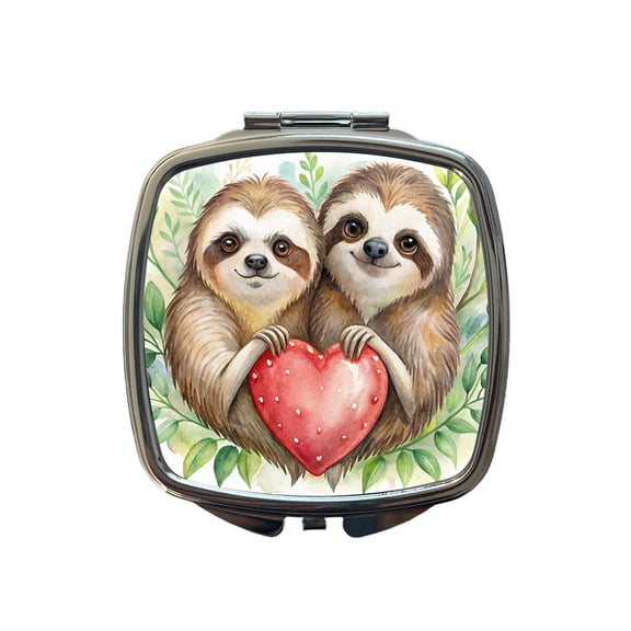 Sloths In Love Hearts Valentine's Day Travel Makeup Handbag Purse Small Pocket Compact Mirror