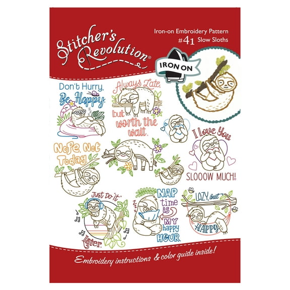 Sloths Iron-on Transfer Pattern for Embroidery and Painting by Stitcher's Revolution Brand