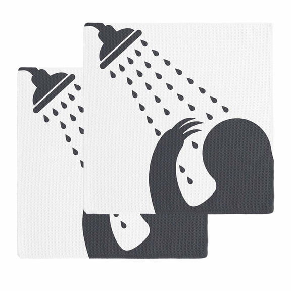 Sloths Showering Kitchen Dish Towels for Drying Dishes Set of 2, Modern Abstract Art Funny Animals Waffle Weave Microfiber Hand Tea Bathroom Towels Quick Dry & Absorbent Towel 12x12