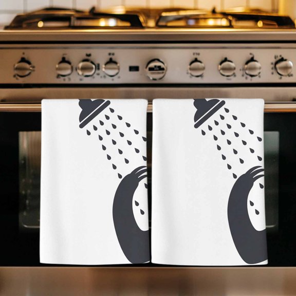 Sloths Showering Kitchen Towels Set of 2, Modern Abstract Art Funny Animals Absorbent Dish Towels for Kitchen, Microfiber Hand Towel, Quick Drying Tea Towel for Cleaning Decorative Dishcloths