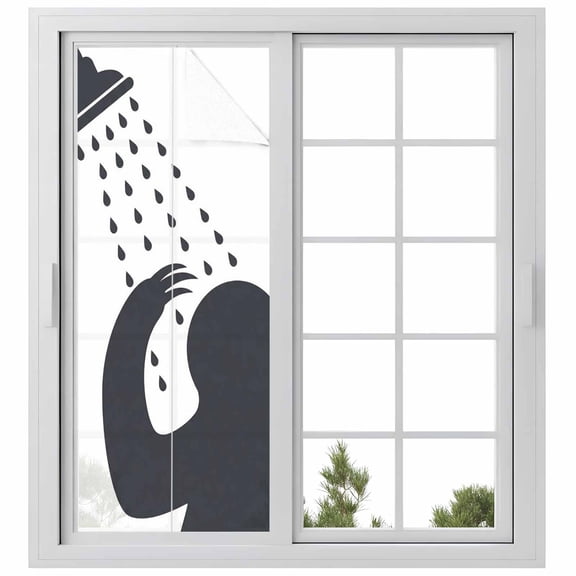 Sloths Showering Window Privacy Film, Modern Abstract Art Funny Animals Static Cling UV Sun Blocking Heat Control Window Tint Day and Night, Non-Adhesive One Way Windows Privacy Cover 23.6''x59''