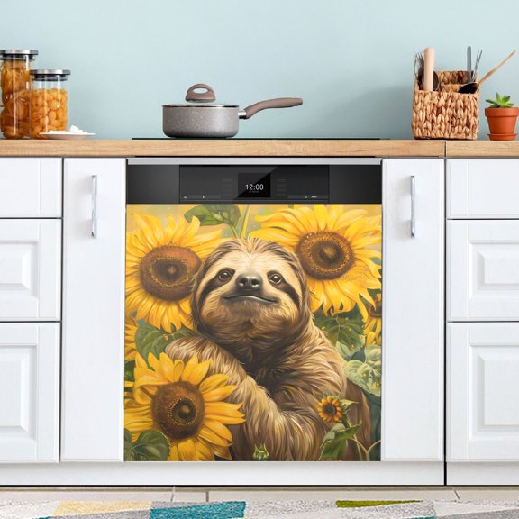 Sloths and Sunflowers Dishwasher Magnet Refrigerator Magnetic Cover Washing Machine Magnet Sticker Kitchen Decor