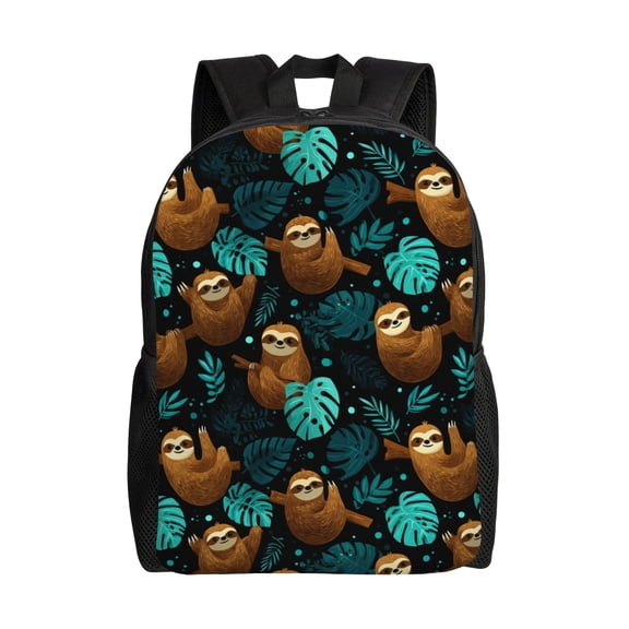 Sloths and leaves pattern Backpack with 15 Inch Laptop Compartment,Water-Resistant Daypack, Large Capacity Backpack with Adjustable Breathable Shoulder Straps for Daily Use Travel Gym