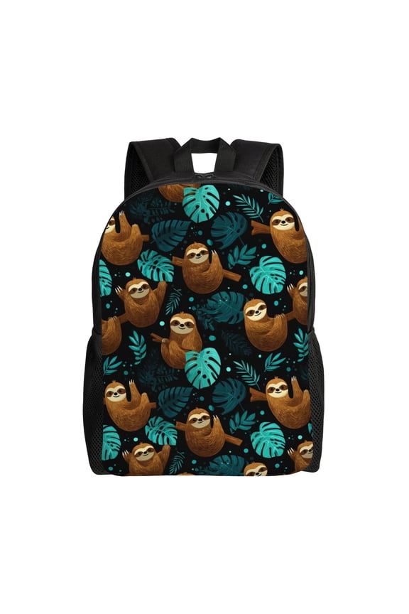 Sloths and leaves pattern Backpack with 15 Inch Laptop Compartment,Water-Resistant Daypack, Large Capacity Backpack with Adjustable Breathable Shoulder Straps for Daily Use Travel Gym