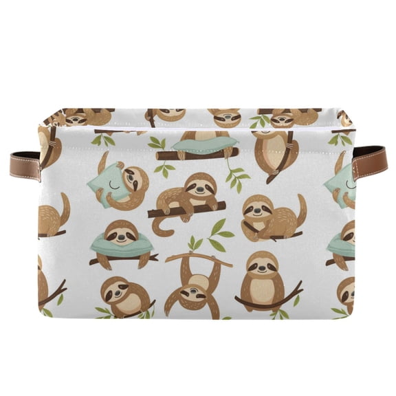 Sloths with Branch and Leaf Storage Bins with Handle Fabric Organizer Basket Foldable Box 1 Pack 14.2x10.2x8.3