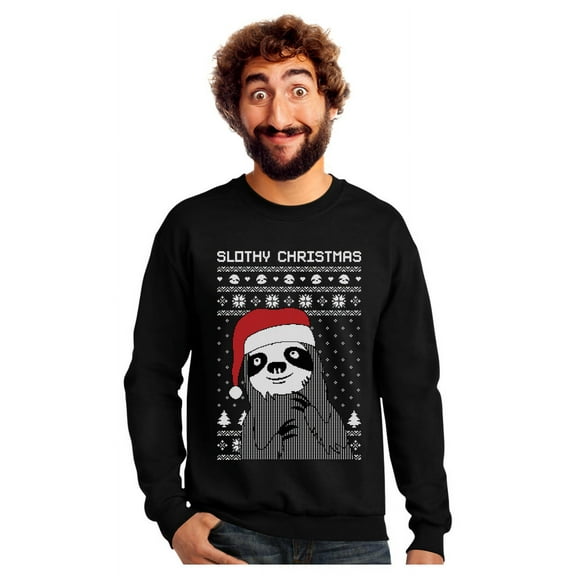 Tstars Slothy Christmas Ugly Christmas Sloth Sweatshirt Medium Black