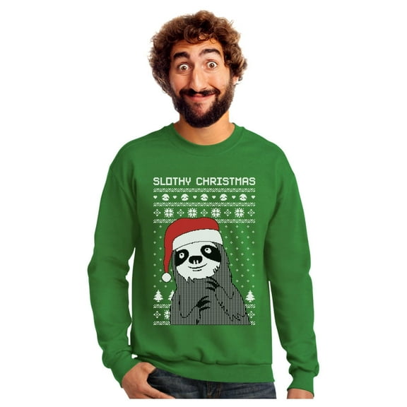 Tstars Slothy Christmas Ugly Christmas Sloth Sweatshirt Medium Green