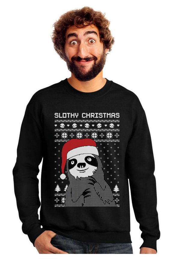 Slothy Christmas Ugly Christmas Sloth Sweatshirt XX-Large Black