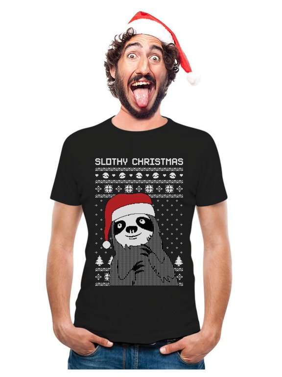 Sloth Christmas Ugly Sweater T-Shirt - Funny Holiday Sloth Shirt XXXXX-Large Black