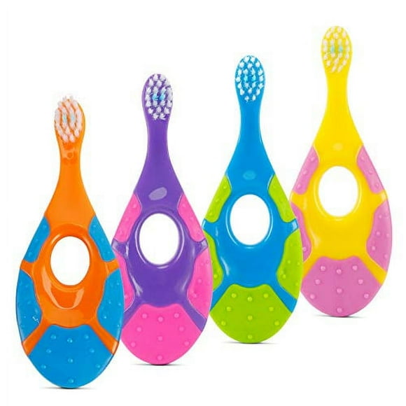 Slotic Baby Toothbrush for .. 0-2 Years, Safe and .. Sturdy, Toddler Oral Care .. Teether Brush, Extra Soft .. Bristle for Baby Teeth .. and Infant Gums, Dentist .. Recommended (4-Pack)