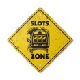 thumbnail image 1 of Slots Vintage Crossing Sign Zone Xing | Indoor/Outdoor Plastic | 17" Tall rustic casino game gambling gamble gambler slots jackpot, 1 of 3