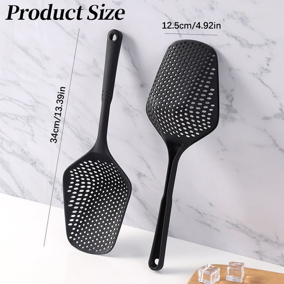 Slotted Draining Spoon, Nylon Leaching Spatula, Nonstick Safe Skimmer Spoon, Kitchen Perforated Turner, Slotted Turner for Frying, Multipurpose Cooking Draining Utensil,13.4×4.92 in,Black