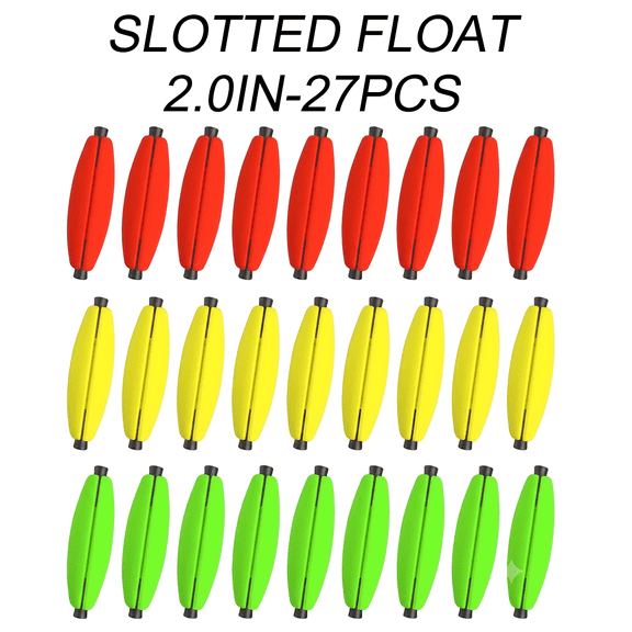 Slotted EVA Peg Fishing Floats, No Cut Line Quick Install Foam Slip Bobbers, High Visible 3 Colors Fishing Buoys, Multi Sizes Set for Freshwater Saltwater Lure Shore Fishing