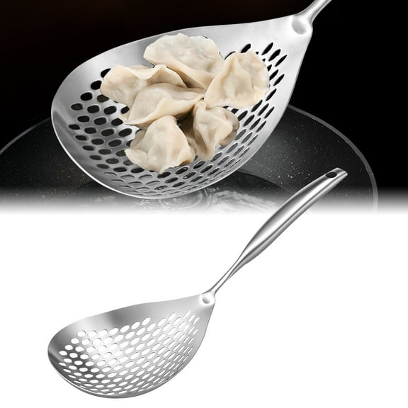 Extra Large Slotted Spoon 304 Stainless Steel Skimmer Spoon with Long Handle Efficient Skimmer Ladle Multifunctional Strainer Spoon for Kitchen Frying Cooking Draining