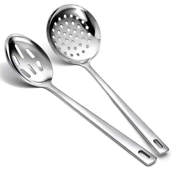 Slotted Spoons for Straining 2 pcs 13", Stainless Steel Kitchen Spider Strainer Skimmer Ladle Pasta/Cooking/Frying, Metal Utensils Pasta Spoon