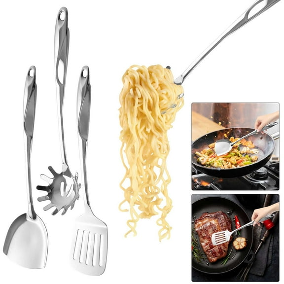 Slotted Turner Spatula under $5! Xqxayjr Stainless Steel S-Shaped Pot Scraper, Slotted Spoon and Spatula Set, Ergonomic Handle Kitchen Utensils for Cooking Frying Serving