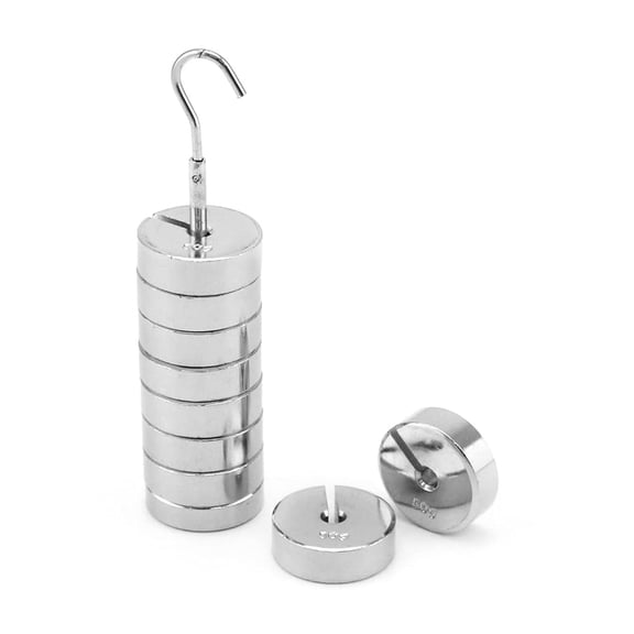 Slotted Weight Set, 500g Metal Slotted Weights with Hangers, Lab Slotted Mass Set for Physics Experiments, Force Measurement and Calibration - 9 Weights (50g) & One Hanger (50g)
