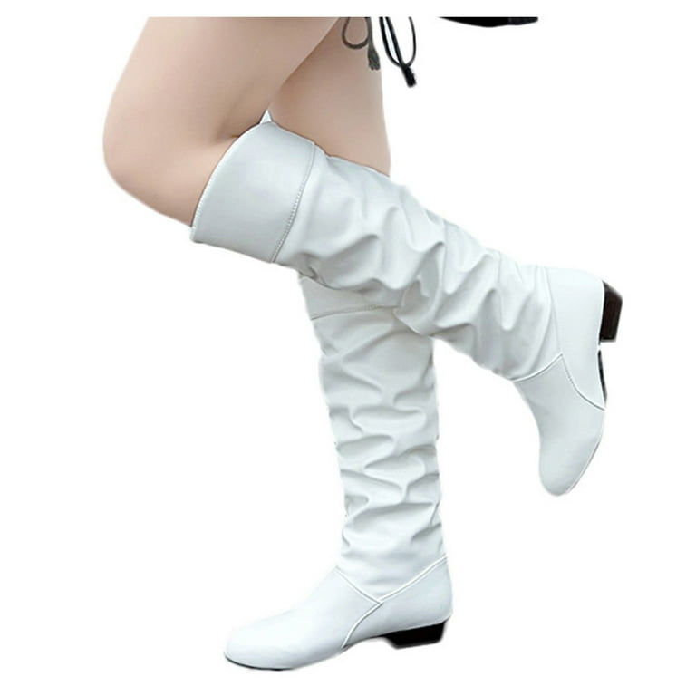 Slouch Pull On Boots for Women Knee High Fashion Low Heels Winter