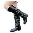 thumbnail image 1 of Slouch Pull On Boots for Women Knee High Fashion Low Heels Winter Boots Stretch Soft Wide Calf Vegan Leather Booties, 1 of 8