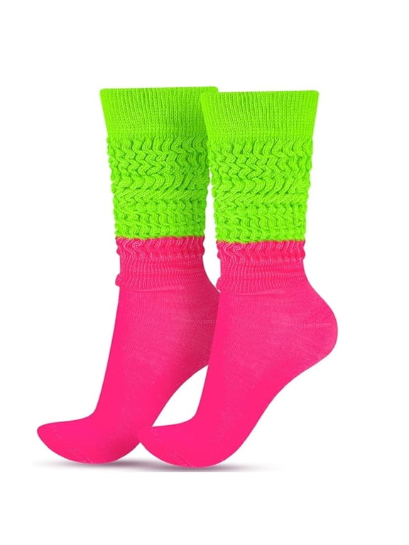 Slouch Socks 80s Neon Knee High Socks for Womens/Girls(Sock Height 13.78-14.96in)