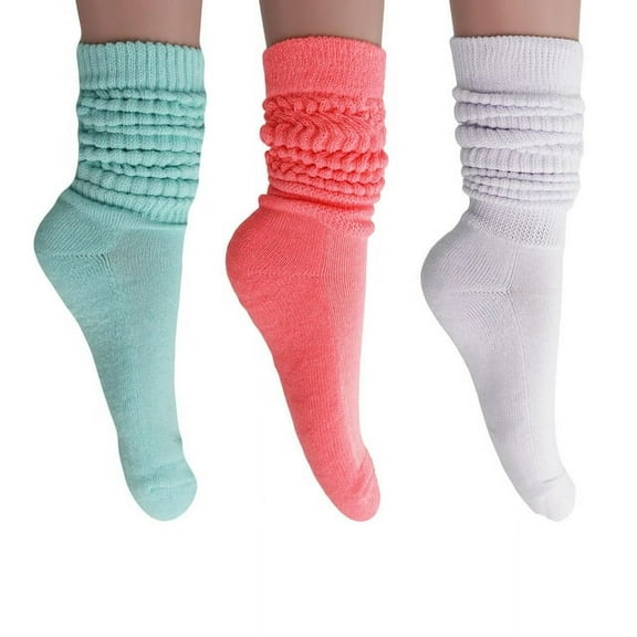 Slouch Socks Colorful Slouchy Scrunch Knee Socks Shoe Size 5-10 (Mint-Neon Pink-White)