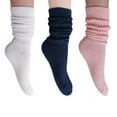 thumbnail image 1 of Slouch Socks Colorful Slouchy Scrunch Knee Socks Shoe Size 5-10 (White-Navy-Pink), 1 of 7