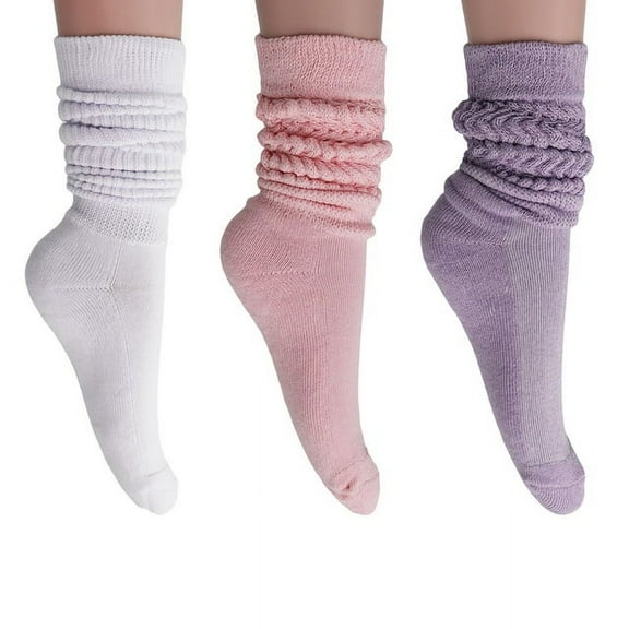 Slouch Socks Colorful Slouchy Scrunch Knee Socks Shoe Size 5-10 (White-Pink-Lilac)