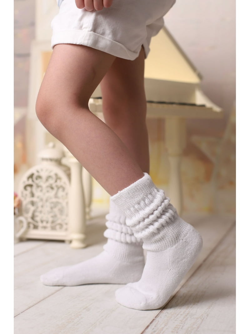 Kids Slouch Socks Cotton Long Aged 6-8, Thick Design, Pair