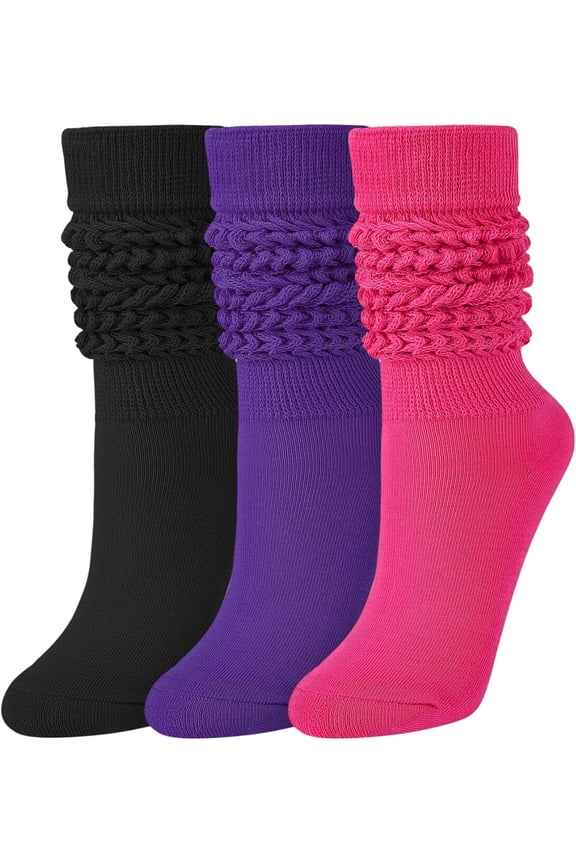 Slouch Socks for Woman 3 Pairs Women Scrunch Socks Extra Long Knee High Slouchy Socks Size 6-11