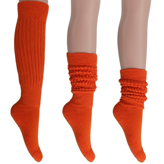 Slouch Socks for Women and Men Scrunch Knee High Socks Cotton Blend - (Orange, 2 Pair)