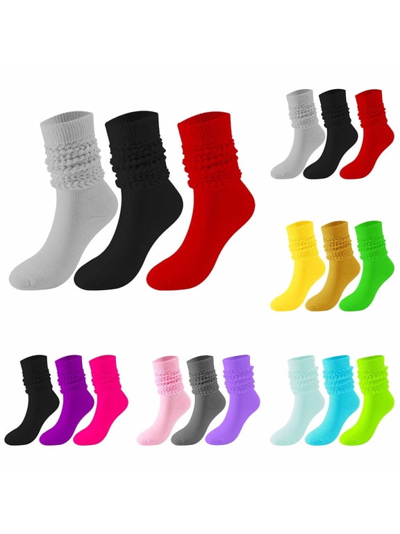 Slouch Socks for Women Thick Chunky Ribbed Scrunch Socks Mid Calf Socks Long Soft Knit Stacked Socks 3 Pairs Red Socks