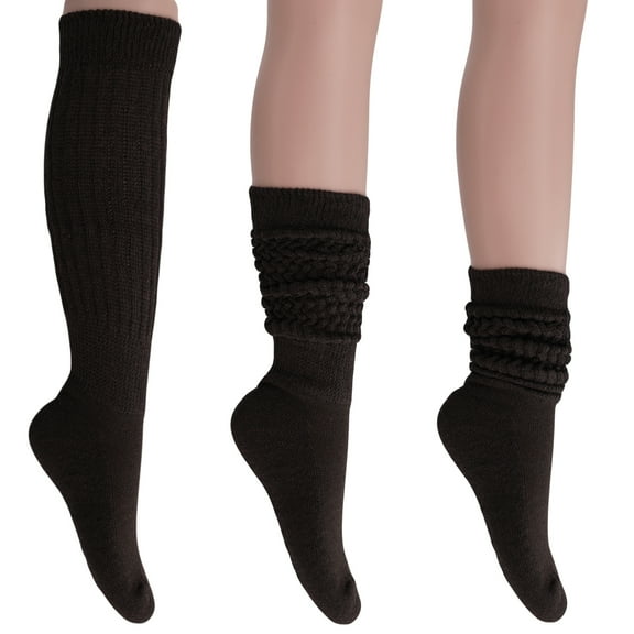 Slouch Socks for Women and Men Scrunch Knee High Socks Cotton Blend - (Brown, 6 Pair)