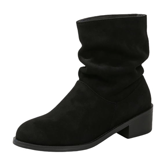 Slouchy Ankle Booties for Women Pull On Low Block Heel Booties for Women Round Toe Faux Suede Boots Fall Winter Womens Shoes Casual Outfits