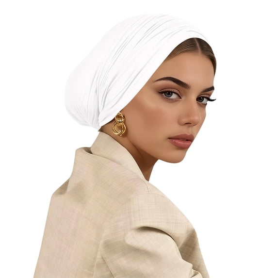 Slouchy Beanie Hat for Women Solid Color Headscarf Sleep Cap Chemo Turban Head Wrap Soft Daily Hair Cover Casual Lightweight Headband 1 Pc White