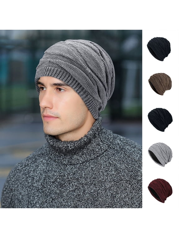 Slouchy Beanie for Men Winter Hats for Guys Cool Beanies Mens Lined Knit Warm Thick Skully Stocking Binie Hat