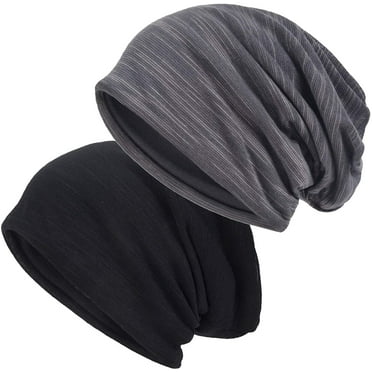 Slouchy Beanie for Men/Women 2-Pack Oversize Baggy Skull Cap Summer Thin Knit Hat