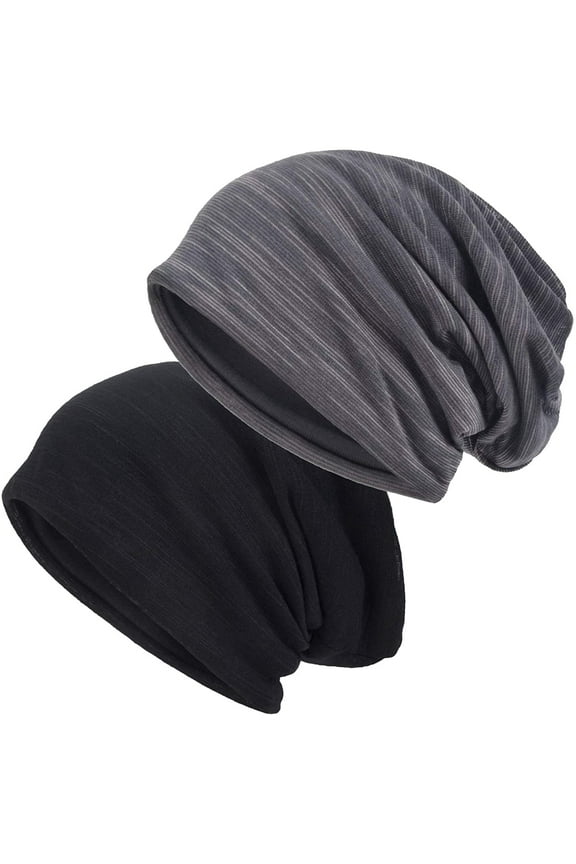 Slouchy Beanie for Men/Women 2-Pack Oversize Baggy Skull Cap Summer Thin Knit Hat